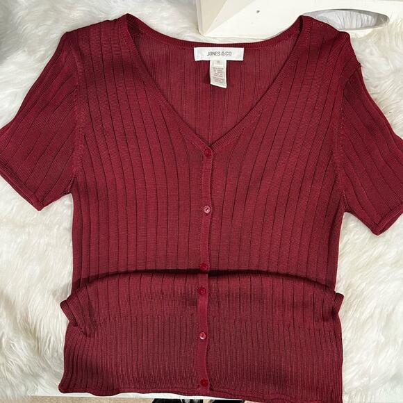 NEW Jones & Co. Rayon Classic Longline V Neck Button Front Semi Sheer Sweater S - Picture 6 of 15